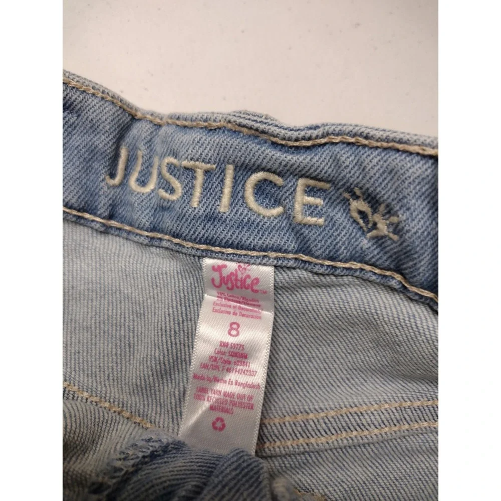 Justice Girls Light Wash Distressed Flip Sequin Denim Shorts Size 8